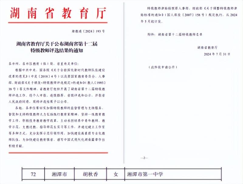 喜报丨热烈祝贺我校胡秋香老师获评湖南省第十二届特级教师